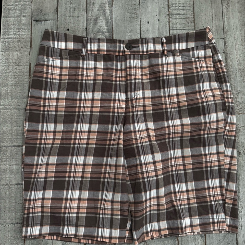 St. John's Bay Women’s  Plaid Bermudas - Brown, White, and Orange